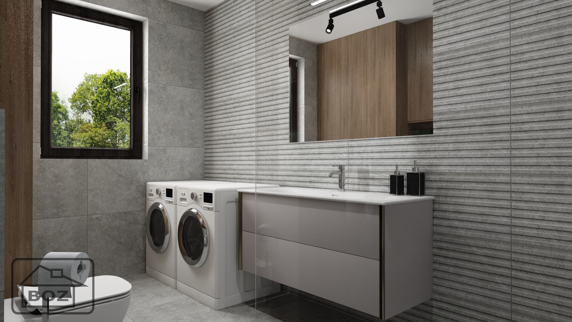 mała łazienka z dużym lustrem