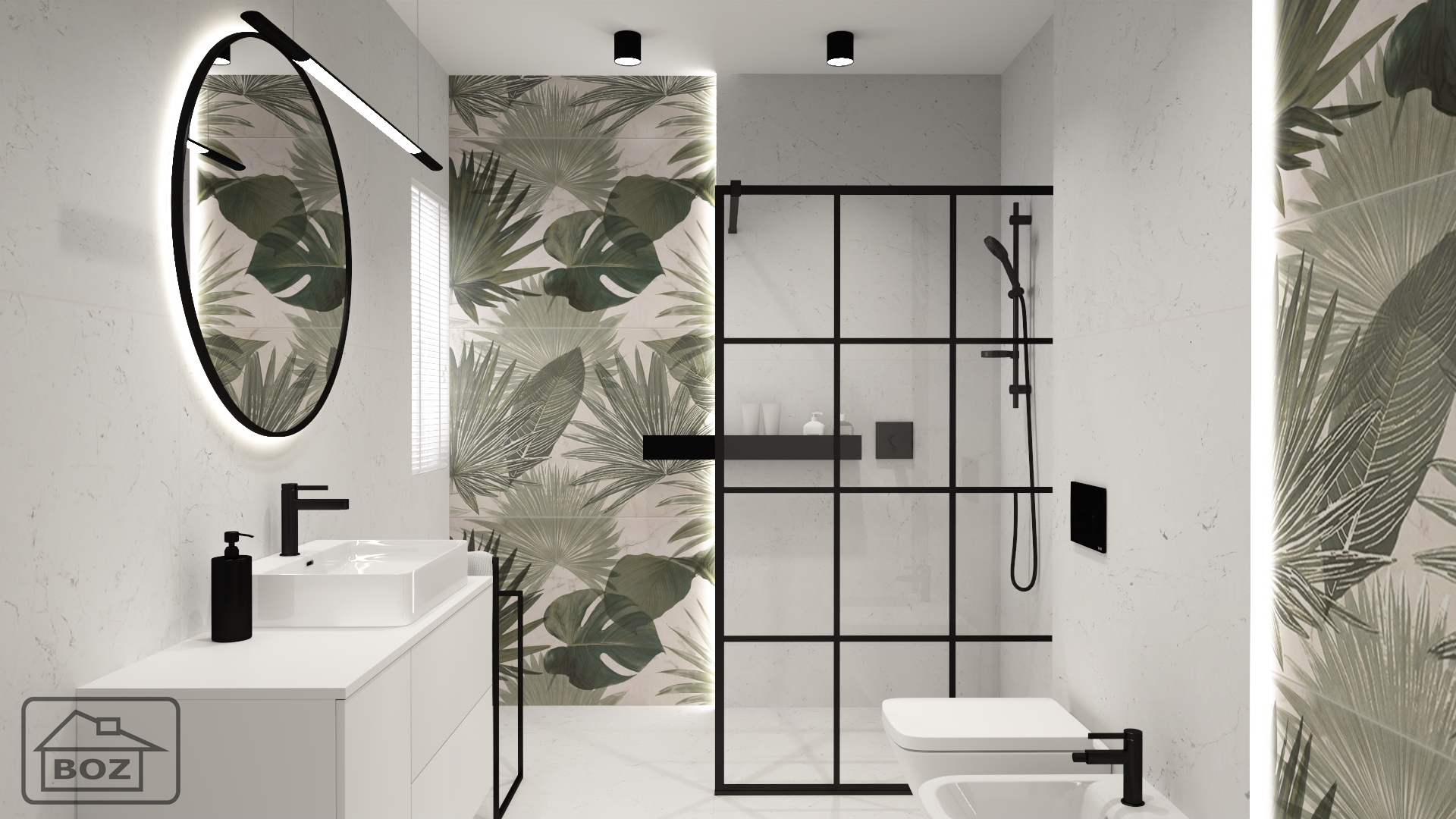 łazienka z motywem roślinnym