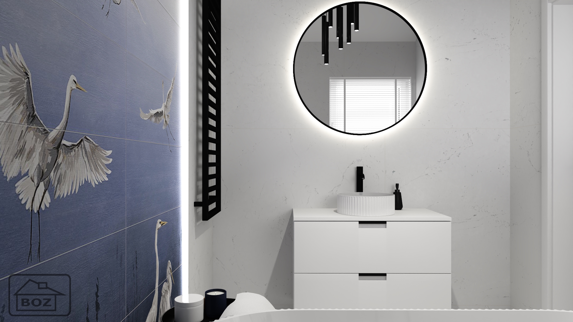 łazienka z granatowym akcentem