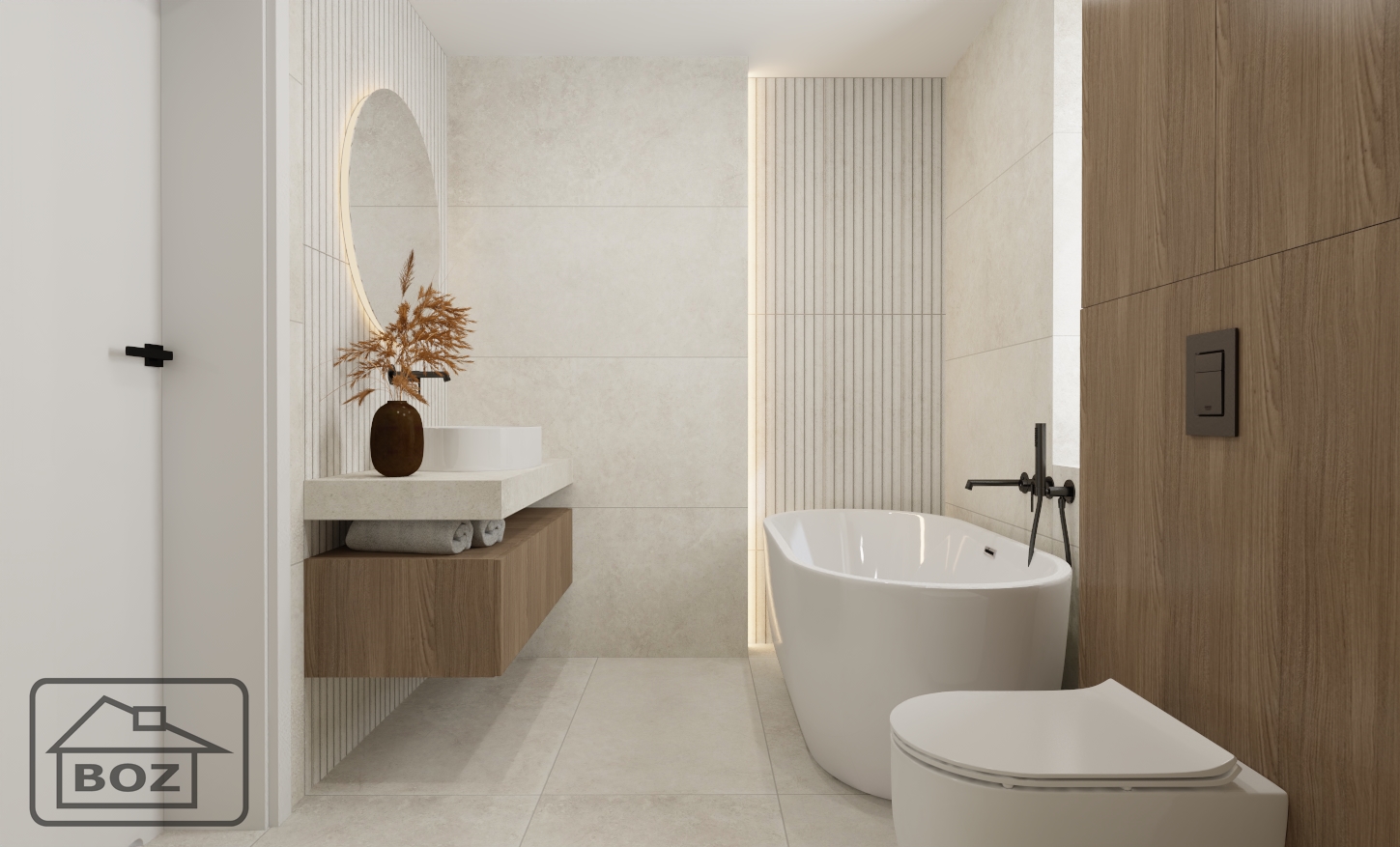 projekt łazienki z płytkami ryflowanymi