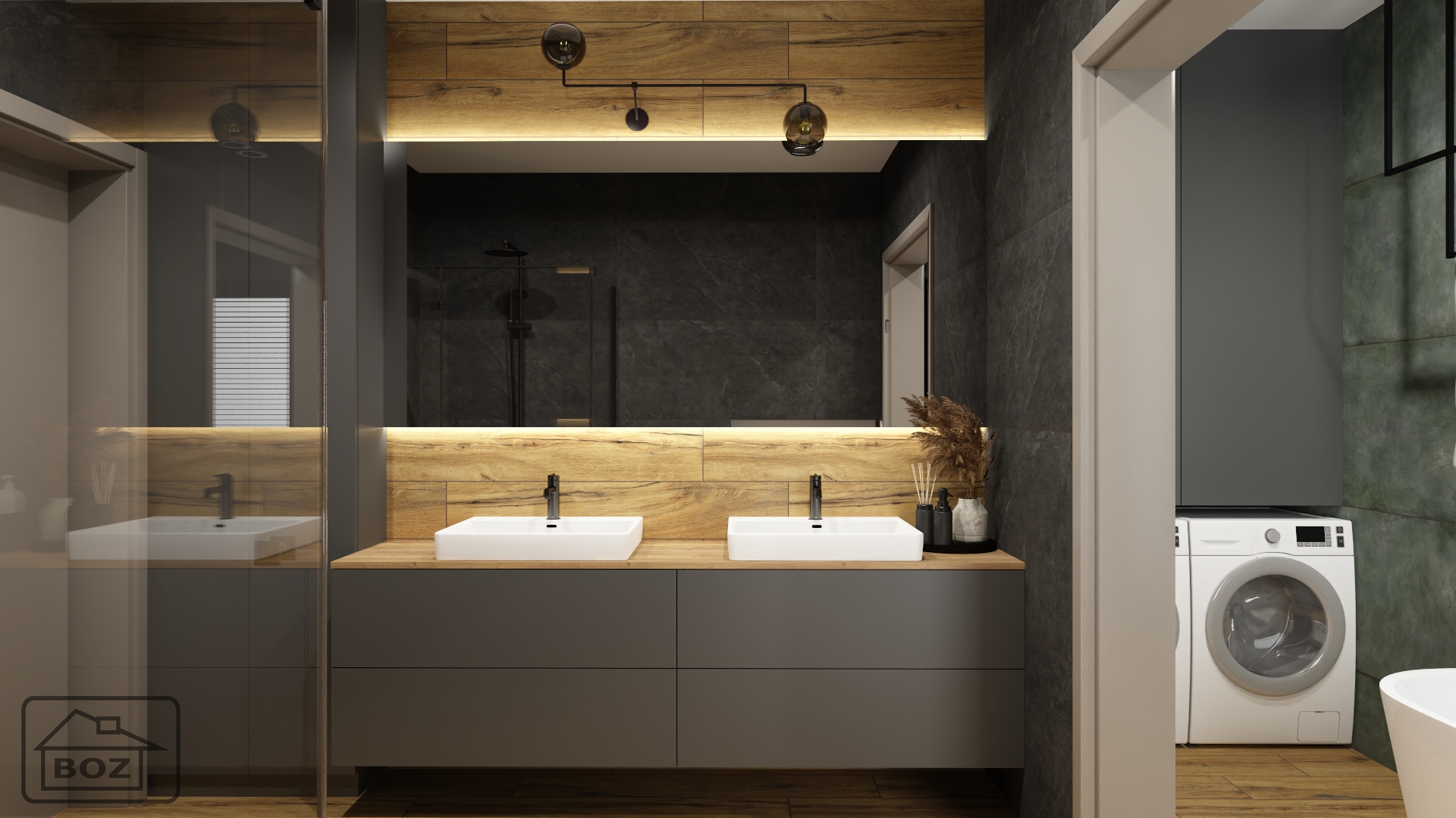 łazienka z dwoma umywalkami